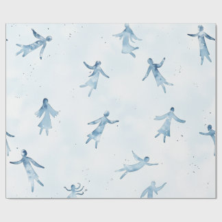 Elegant Blue Watercolor Human Silhouettes Pattern Wrapping Paper