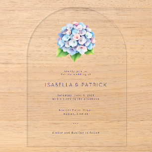 Elegant Blue Watercolor Hydrangea Acrylic Invitations