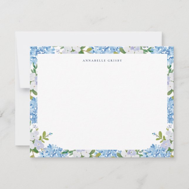 Elegant Blue Watercolor Hydrangea Personalized Card (Front)