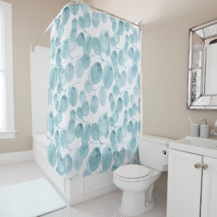Elegant Blue Watercolor Leaves Ditsy Pattern   Shower Curtain