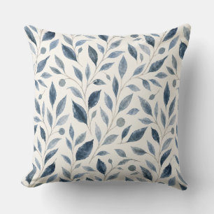 Elegant Blue Watercolor Leaves Pattern  Cushion