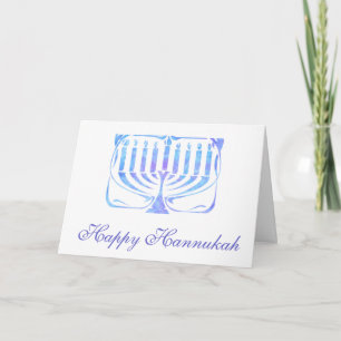 Elegant Blue Watercolor Menorah Happy Hanukkah Holiday Card