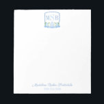 Elegant Blue Watercolor Monogram Crest Lady's Notepad<br><div class="desc">A notepad design featuring my original ginger jar / hydrangea watercolor crest illustration,  elements originally handpainted in watercolor before being scanned and combined digitally. Please note that if you don't need / want the text at the bottom,  you can simply delete this.</div>