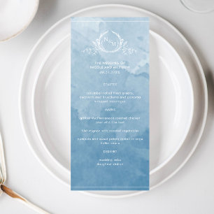 Elegant Blue Watercolor, Monogram Wedding Menu