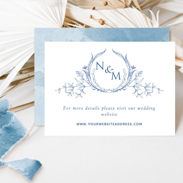 Elegant Blue Watercolor Monogram Wedding Website E Enclosure Card (Creator Uploaded)