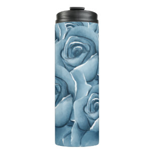 Elegant Blue Watercolor Roses Stainless Steel Thermal Tumbler