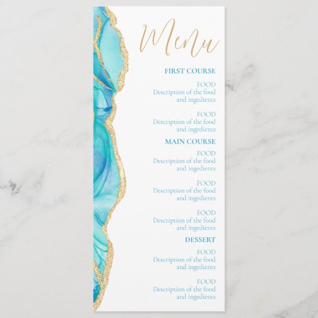 Elegant Blue Watercolor Script Wedding Menu (Front)