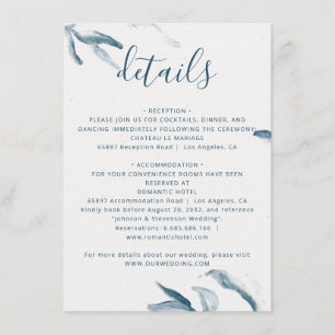 Elegant blue watercolor simple botanical wedding enclosure card