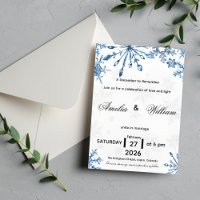 Elegant Blue Watercolor Snowflake Wedding Invite
