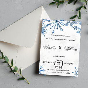 Elegant Blue Watercolor Snowflake Wedding Invite