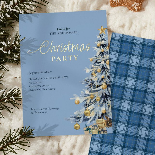 Elegant Blue Watercolor Tree Christmas Party  (Creator Uploaded)