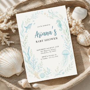 Elegant Blue Watercolor Under the Sea Baby Shower Invitation