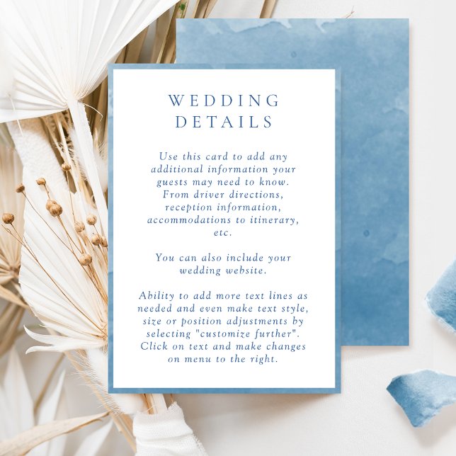 Elegant Blue Watercolor Wedding Details Enclosure  (Creator Uploaded)
