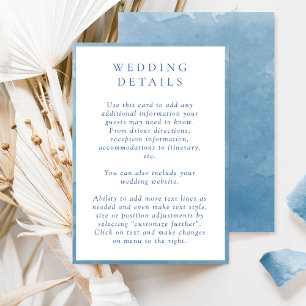 Elegant Blue Watercolor Wedding Details Enclosure Card