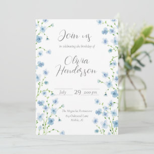Elegant Blue Watercolor Wildflower  Invitation