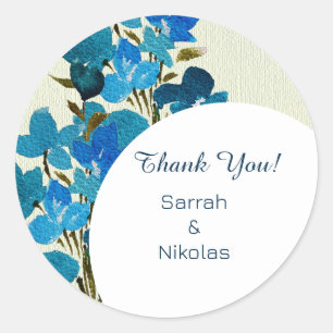 Elegant Blue Watercolor Wildflowers Classic Round Sticker