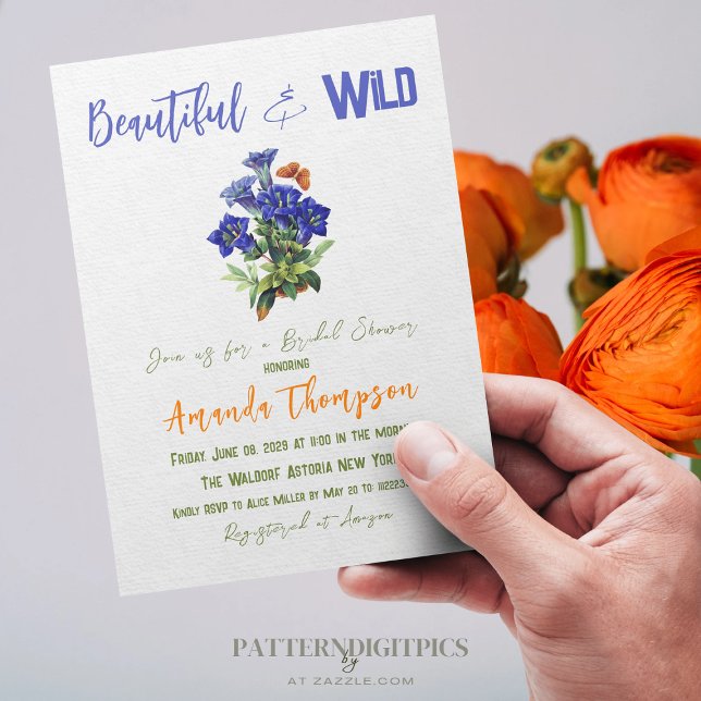 Elegant Blue Watercolor Wildflowers Floral Bridal  Invitation (Creator Uploaded)