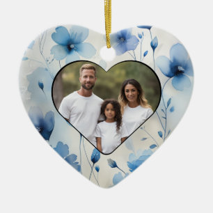 Elegant blue watercolor wildflowers retro floral ceramic tree decoration