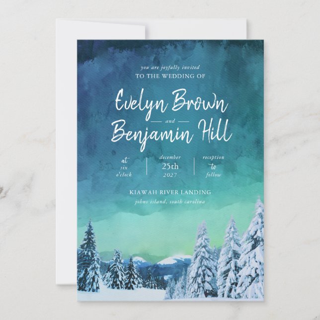 Elegant Blue Watercolor Winter Snow Wedding Invita Invitation (Front)