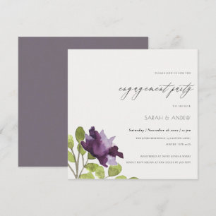 ELEGANT BLUE WATERCOLOUR FLORAL GOLD ENGAGEMENT INVITATION