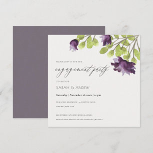 ELEGANT BLUE WATERCOLOUR FLORAL GOLD ENGAGEMENT INVITATION