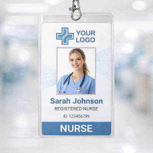 Elegant Blue Wave Nurse ID Card with QR Code Badge