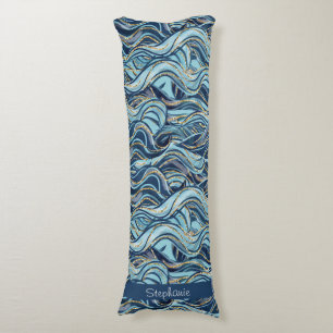 Elegant Blue Wave Pattern with Gold Accents Body Cushion