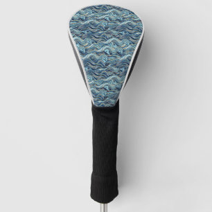 Elegant Blue Wave Pattern with Gold Accents Golf Head Cover