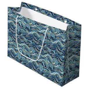 Elegant Blue Wave Pattern with Gold Accents Large Gift Bag