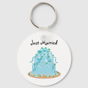 Elegant Blue Wedding Cake - Just Married Key Ring