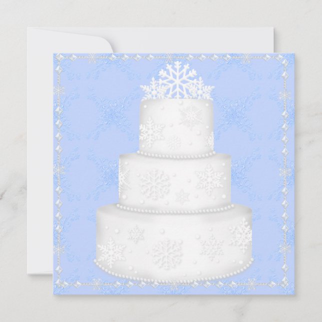 ELEGANT BLUE WEDDING CAKE TOPPER INVITATION (Front)