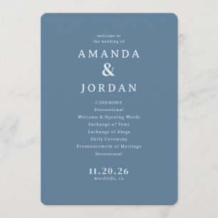 Elegant Blue Wedding Ceremony Schedule Programme