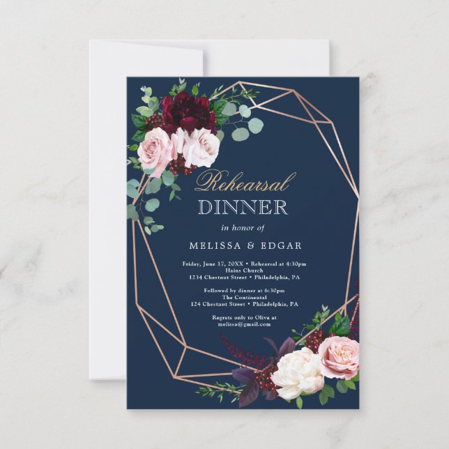 elegant blue wedding dinner invitation (Front)