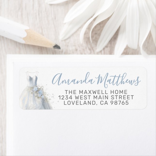 Elegant Blue Wedding Dress Return Address (Insitu)