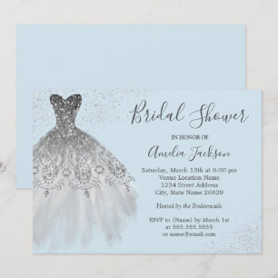 Elegant Blue Wedding Gown Bridal Shower Invitation
