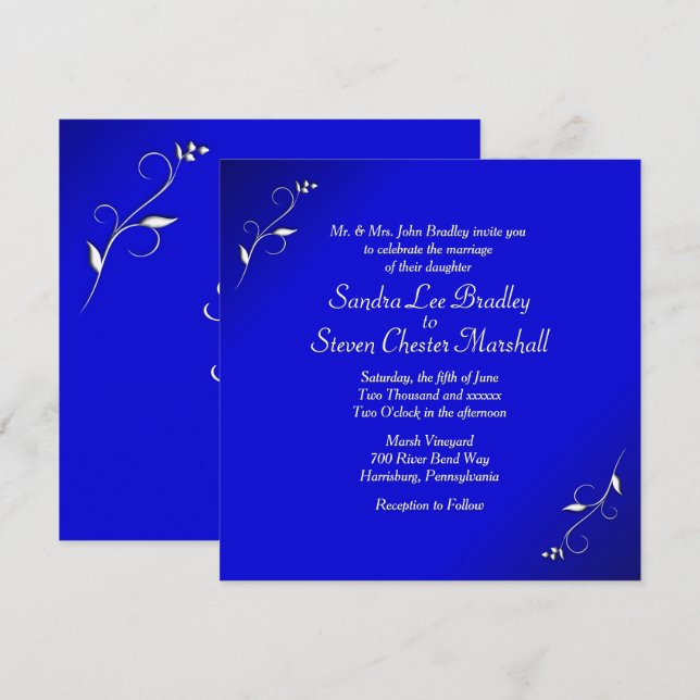 Elegant Blue Wedding Invitation (Front/Back)