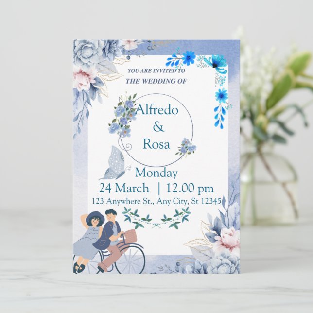 Elegant Blue Wedding Invitation – Classic & Timele (Standing Front)