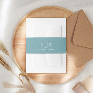 Elegant Blue Wedding Monogram Simple Invitation Belly Band