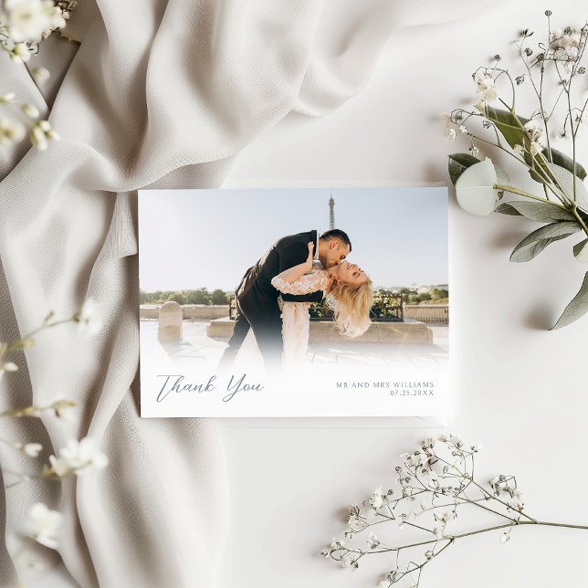 Elegant Blue Wedding Thank You Card Photo Postcard (Creator Uploaded)