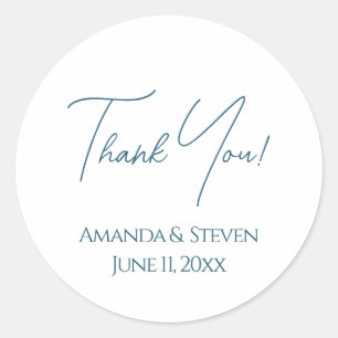 Elegant Blue Wedding Thank You Classic Round Sticker
