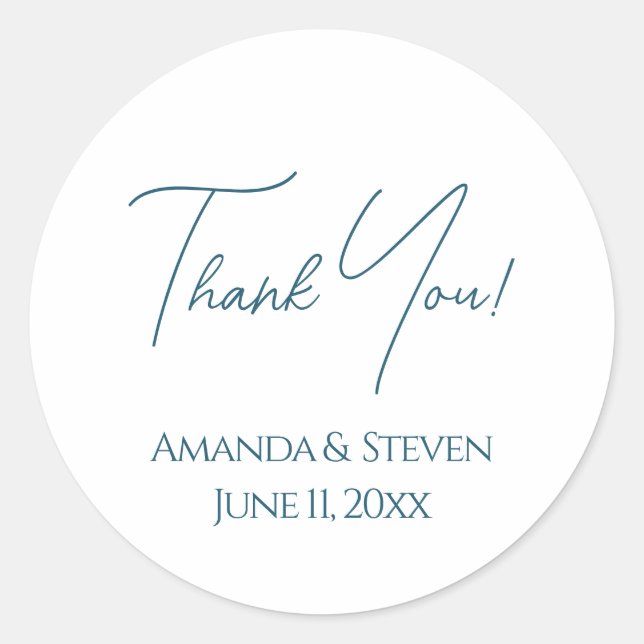 Elegant Blue Wedding Thank You Classic Round Sticker (Front)