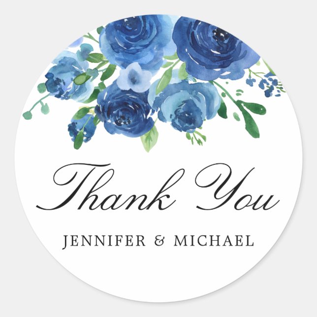 Elegant Blue Wedding Thank You Favour Stickers (Front)