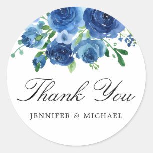Elegant Blue Wedding Thank You Favour Stickers