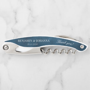 Elegant Blue Wedding Thank You Guest Favours Corkscrew