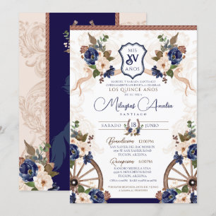 Elegant Blue Western Baroque Charro Quinceanera Invitation