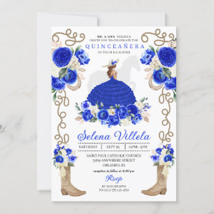 Elegant Blue Western Charro Princess Quinceañera Invitation