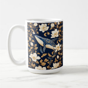 Elegant Blue Whale William Morris Inspired Floral Coffee Mug