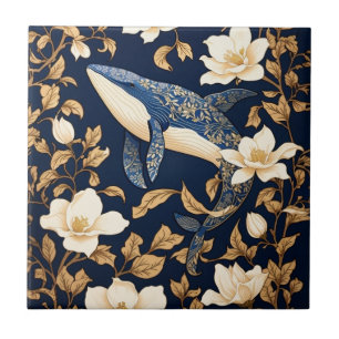 Elegant Blue Whale William Morris Inspired Floral Tile