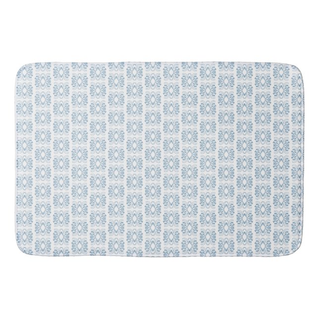 Elegant Blue White All Over Pattern Bath Mat (Front)