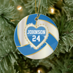 Elegant Blue, White and Gold Volleyball Ceramic Tree Decoration